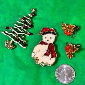 LOT of 2 Vintage Holiday Pins & 1 Earrings